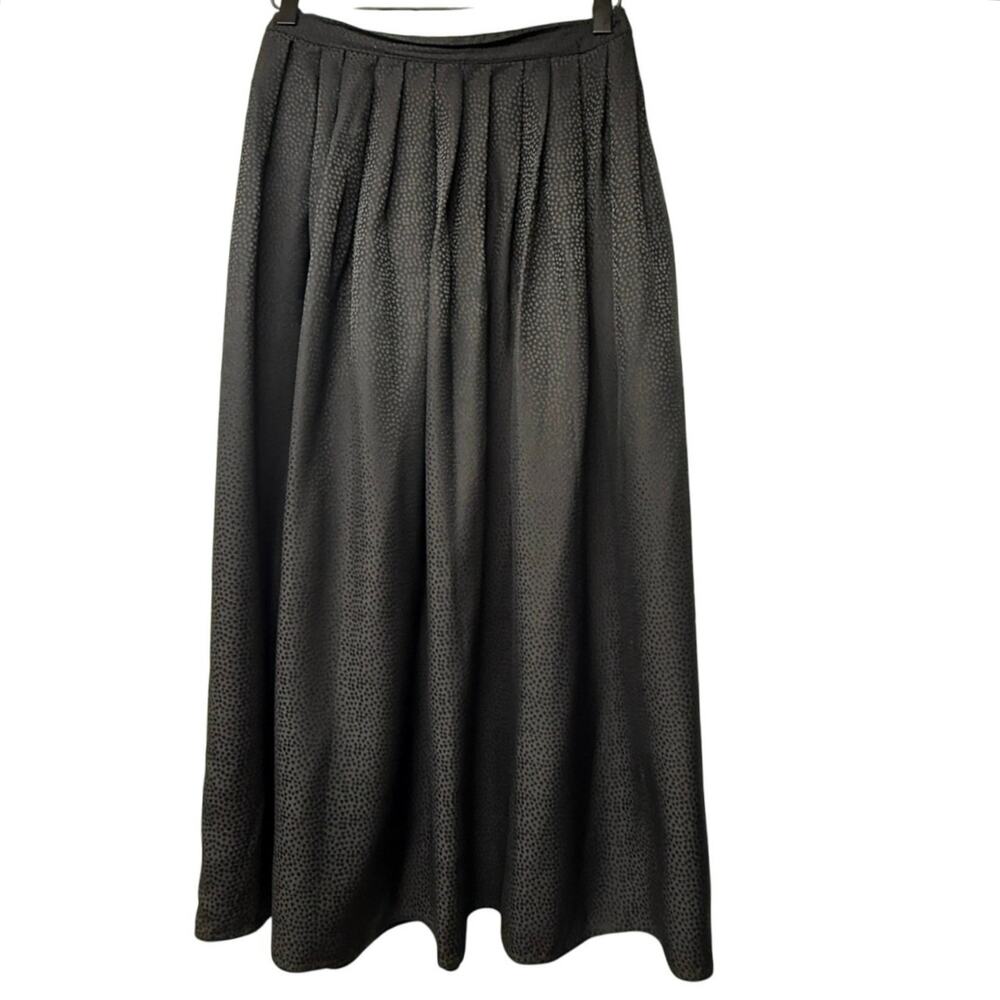 Vintage 90s Y2K 100% Silk Black Size 8 Midi Skirt Polka Dots Retro Lightweight